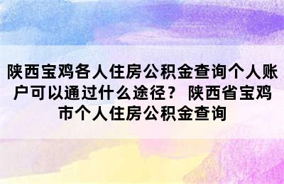 陕西宝鸡各人住房公积金查询个人账户可以通过什么途径？ 陕西省宝鸡市个人住房公积金查询